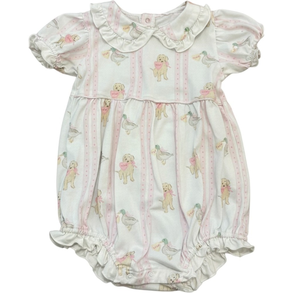 Gracie & Jax Bubble Romper Kids 2T Pink Puppy Duck Valentine Pima Cotton